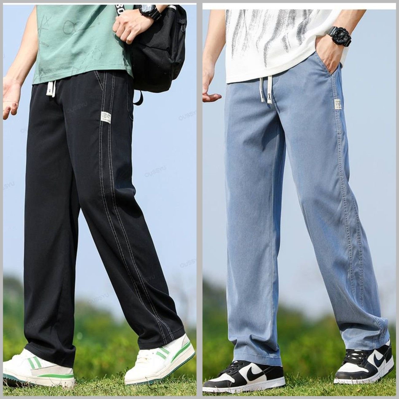 2 Piece Combo Baggy Pant (Black & Sky Blue)